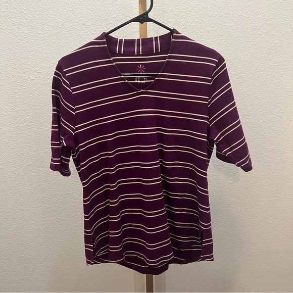 Isaac Mizrahi Live! Women's Top Purple & Cream Stripes Medium - Picture 1 of 7
